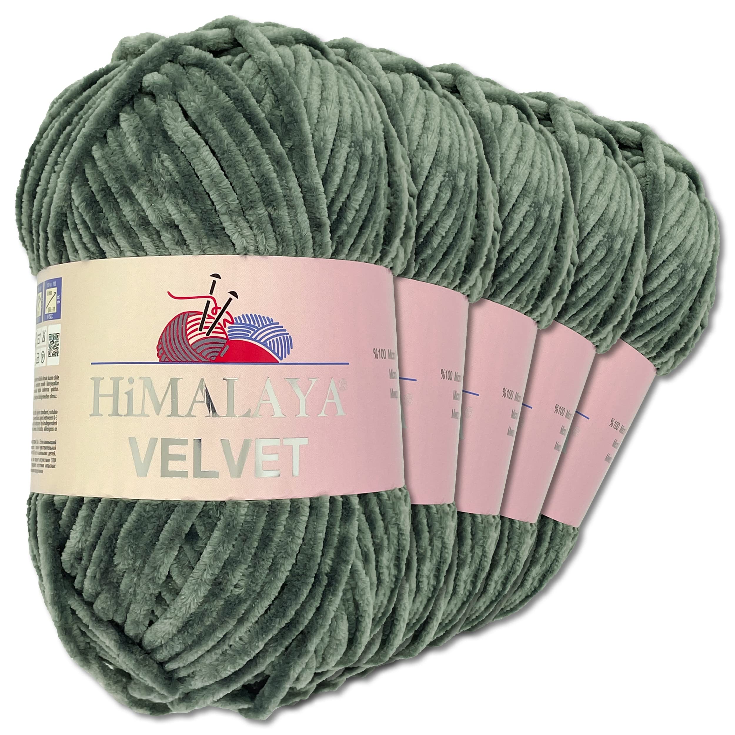 Frida's Wollhaus Himalaya 5 x 100 g Velvet Chenille-Wolle Handarbeit Amigurumi 42 Farben (90020 | Dunkelgrau)