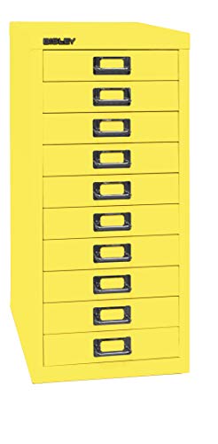 Bisley MultiDrawer, 29er Serie, DIN A4, 10 Schubladen, Metall, 641 Zinkgelb, 38 x 27.9 x 59 cm