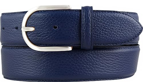 BELTINGER Damen-Gürtel aus gemasertem Leder mit Steppnaht 4 cm | Hochwertiger Ledergürtel mit Pigmentprägung 40mm Damen | Jeans-Gürtel mit runder Gürtelschließe4cm | Blau 95cm