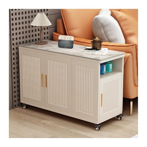 FUHAI-666 Wohnzimmer-Beistelltisch, Sofa-Beistelltisch, Schrank, Beistelltisch, Aufbewahrung, Sideboard, Sofa-Beistelltisch, Home-Tee-Bar-Maschine, Multifunktionstisch(Cream+Gray,40x90x66cm)