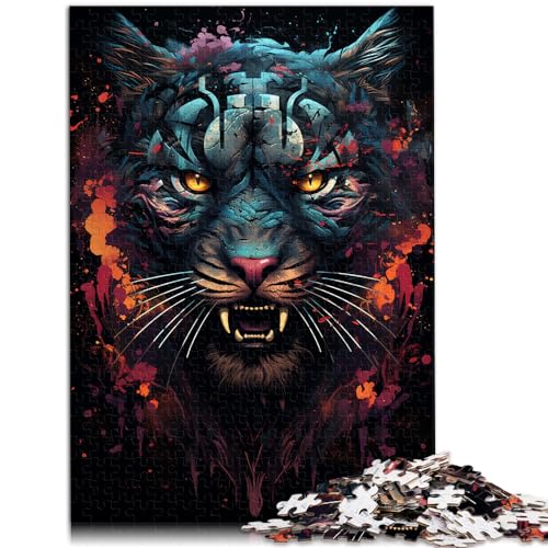 Puzzles für farbenfrohe, psychedelische Puzzles mit bösem Tiger für Erwachsene und Ren. 1000-teiliges Holzpuzzle als Geschenk für die ganze Familie. 1000 Teile (50 x 75 cm)