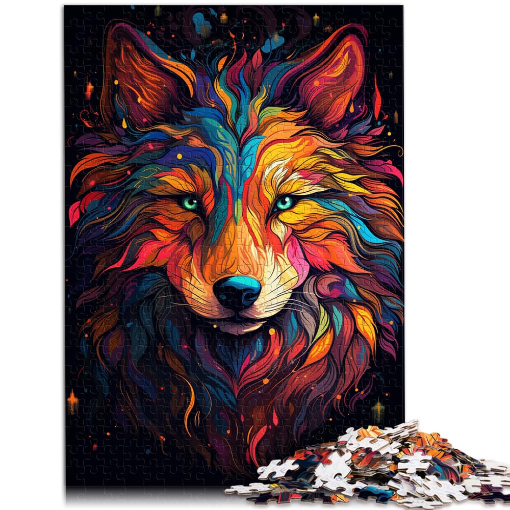 Puzzle-Geschenk, Bunte Psychedelia des Flammenwolfs, Puzzle für Erwachsene, 1000 Puzzle-Spielzeug, Holzpuzzle, Heimdekoration, Puzzle-Spielzeug, 1000 Teile (50 x 75 cm)