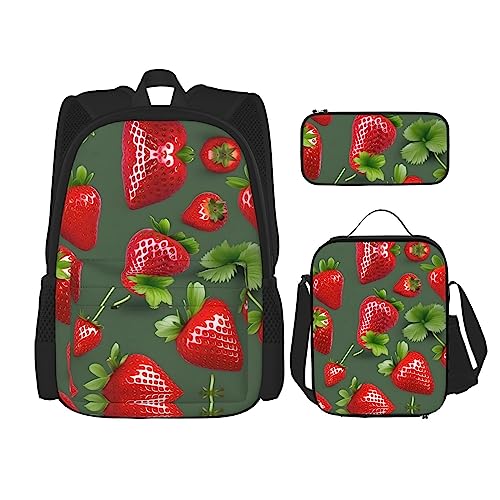 WURTON Reise-Lunchbox/Federmäppchen, Rucksack-Set, 3-teilig, verstellbare Riemen, leicht, Schwarz, Einheitsgröße