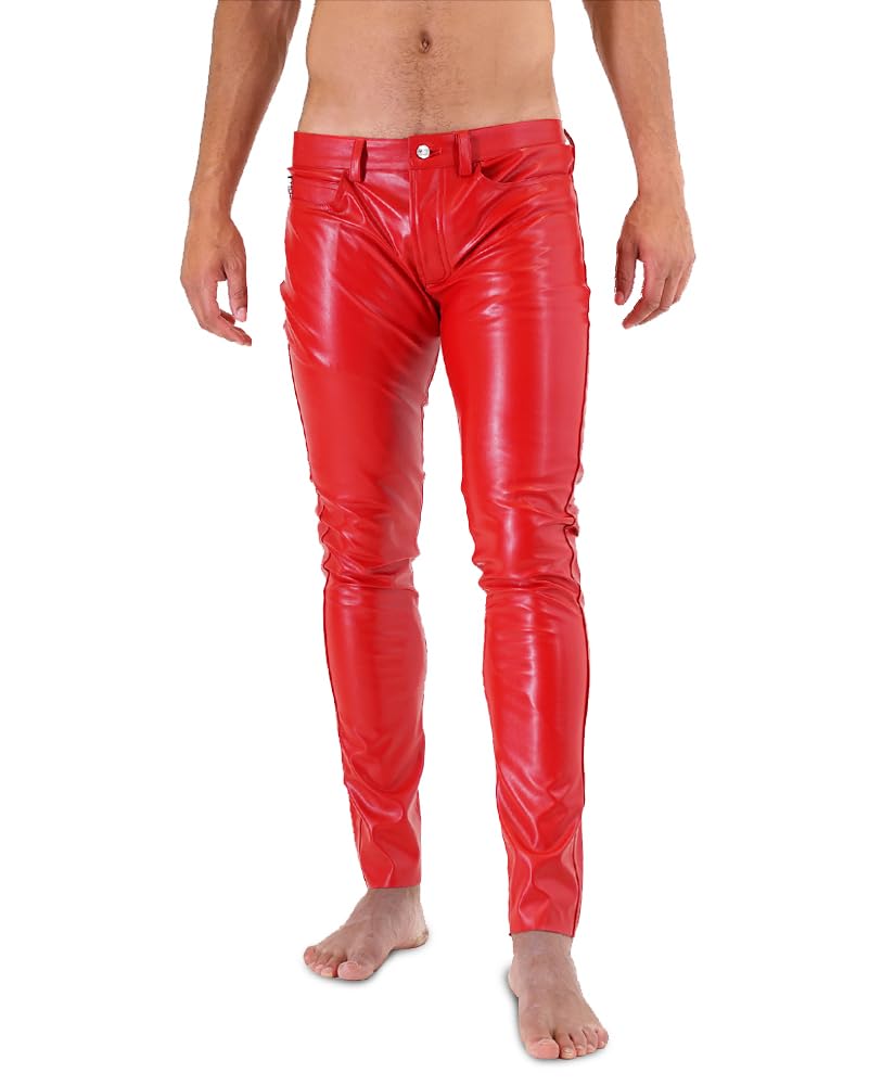 Bockle® Push-Strap RED Faux Pants Kunstlederhose, Kunstleder, kein echtes Leder, Size: 31W / 32L