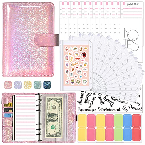 Budget Planner, A6 Budget Binder, Bugetplaner Budget Binder sparbuch, 12 Binder Taschen, für Reisen,Tagebuch und Geschenk (Rosa)