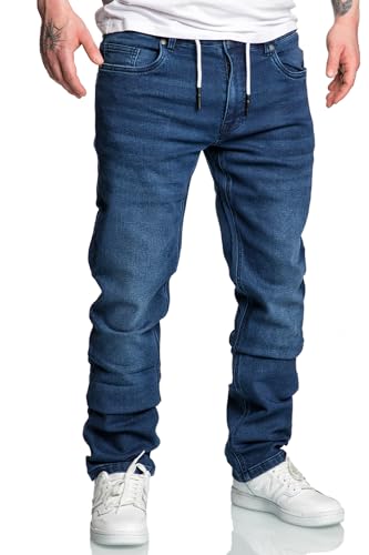 Amaci&Sons Herren Sweathose in Stretch Denim Männer Kordel Basic Jogging Jeans 7031 Dunkelblau W38