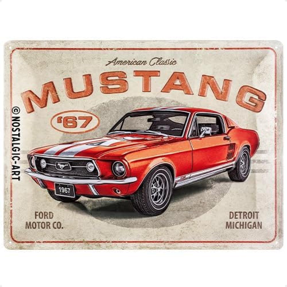 Nostalgic-Art Retro Blechschild, 30 x 40 cm, Ford Mustang – GT 1967 Red – Geschenk-Idee für Ford-Zubehör Fans, aus Metall, Vintage Design