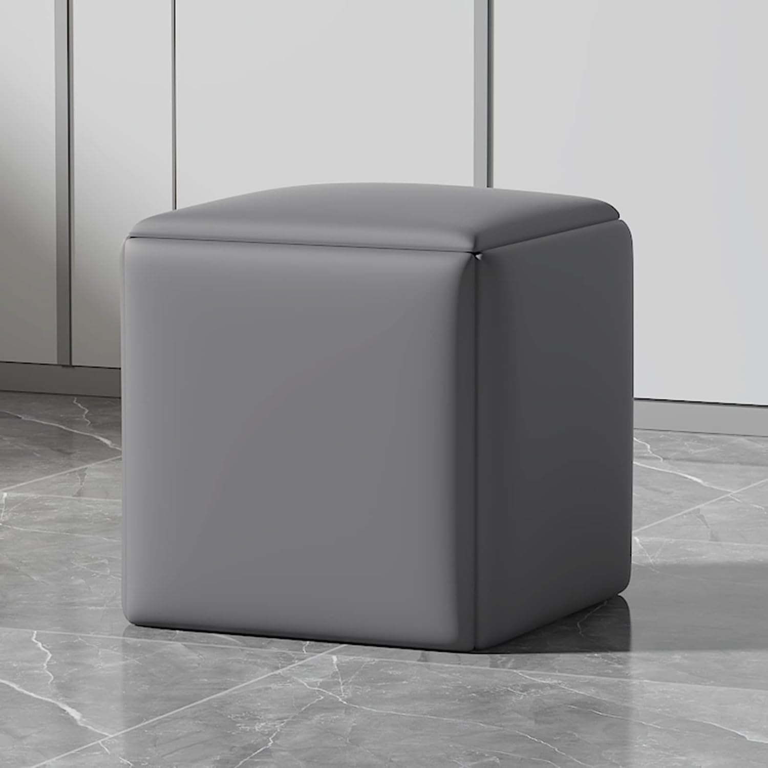 5 in 1 Nesting Ottoman Cube Chair, Stapelbare Hocker, Quadratische Ottomane-Bank Aus Kunstleder, Stapelbare Hocker, Fußhocker Mit Lenkrollen Für Wohnzimmer, Esszimmer,Grau,35CM/13,8INCH