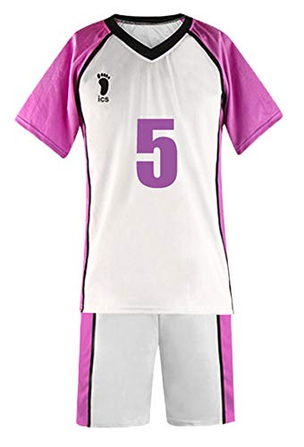 QYIFIRST Shiratorizawa Academy Volleyball Club Satori Tendou No.5 Jersey Set T-Shirt Shorts Suit Cosplay Kostüm Weiß M