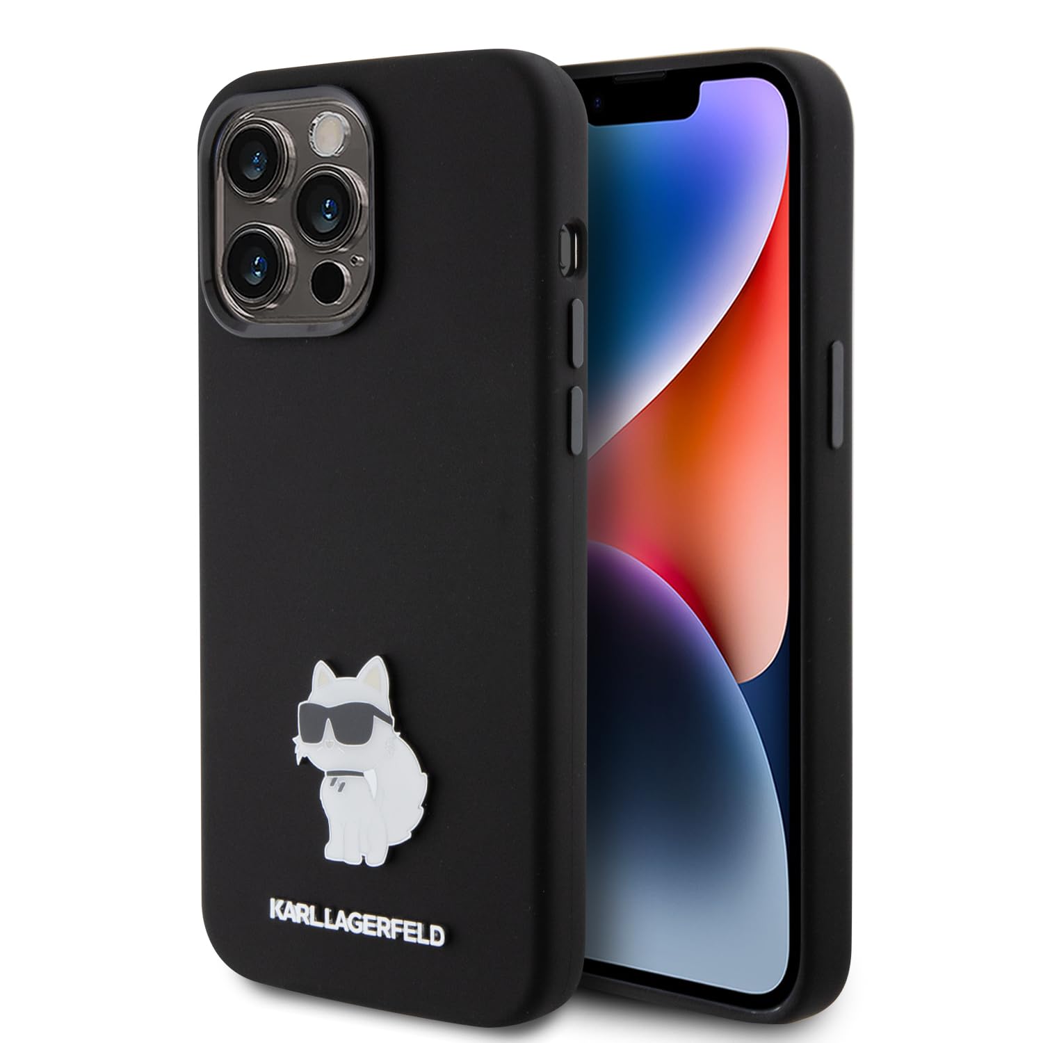 Karl Lagerfeld KLHCP15XSMHCNPK Hülle für iPhone 15 Pro Max 6.7" Schwarz Silicone Choupette Metal Pin