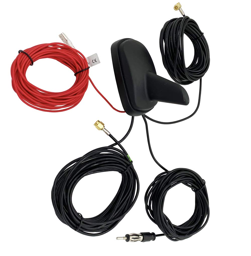 Vecys DAB DAB + FM/AM GPS Autoantenne Haifischflosse FM/AM GPS Autodachantenne Signalverstärker SMB zu SMA zu DIN Adapter 5m RG174 Kabel für Auto DAB FM/AM Digitalradio GPS Navigationssystem…