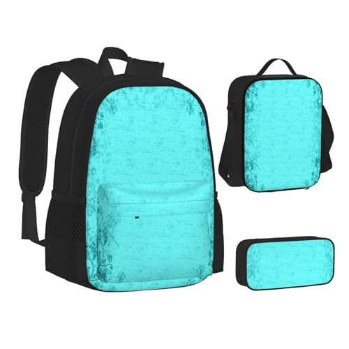 WURTON Rucksack, Lunchbox-Set, 3-in-1, Büchertasche und Federmäppchen, Blaugrün, Schwarz, Einheitsgröße