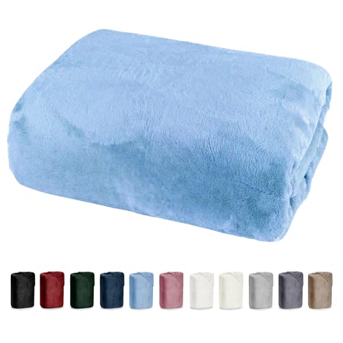 heimtexland ® Luxus Spannbettlaken Cashmere Touch Soft Spannbetttuch Nicky Plüsch Teddy Typ585 Hellblau 180 cm x 200 cm