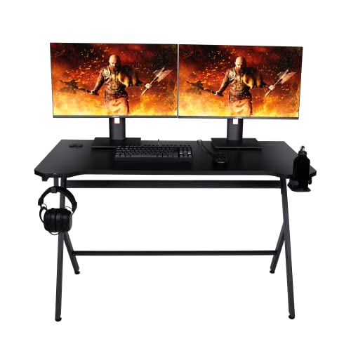 Konix Drakkar Gaming-Schreibtisch Mani 120 x 60,5 x 18 cm - Holz/Metall - Schwarz, mit Becherhalter und Kopfhörerhalter.