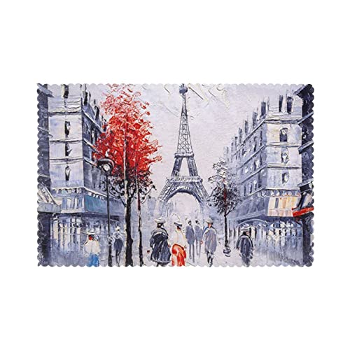 Paris City Tree Eiffelturm Kunst Platzsets für Esstisch, 6er-Set, 45,7 x 30,5 cm, leicht zu reinigen, Tischsets für den Tisch, hitzebeständig, wasserdicht.