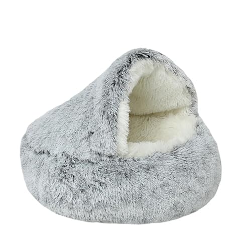 UVDS 2 In 1 Haustier Hund Katze Bett Runde Plüsch Katze Warme Bett Haus Weiche Lange Plüsch Bett for Kleine Hunde Katzen Nest Donut Wärmende Schlafen Bett (Color : Gray Long Plush, Size : 100cm)