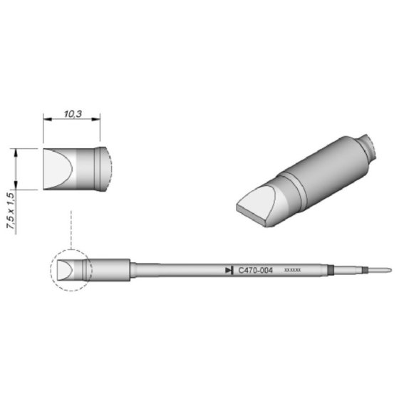 JBC - Lötspitze Serie C470, Meißelform, C470004/7,5 x 1,5mm, gerade