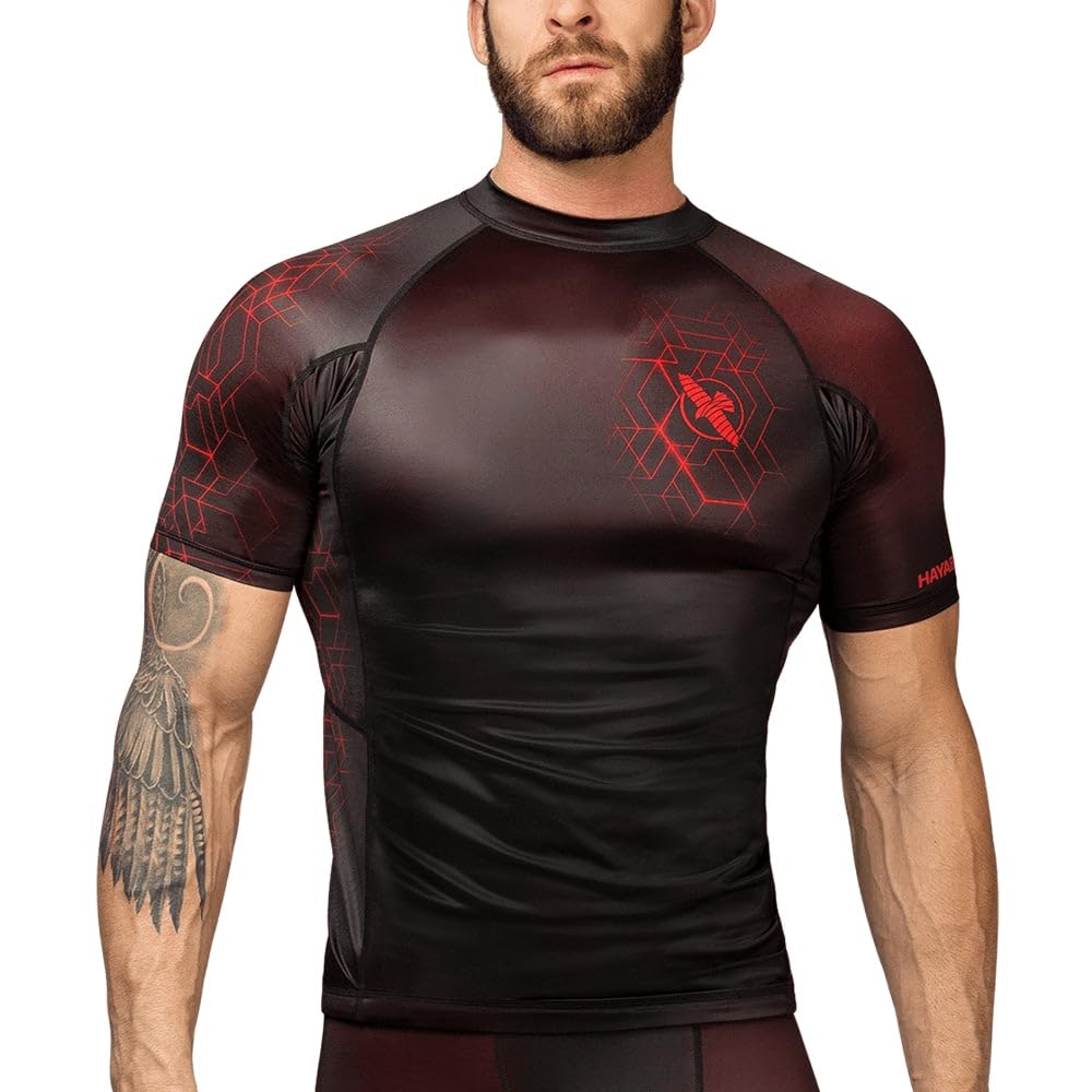 Hayabusa Geo Short Sleeve Rashguard - Zwart / Rood