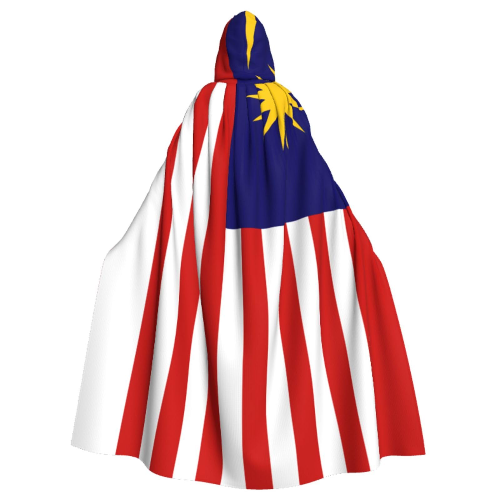 WURTON Eleganter Kapuzenumhang mit Malaysia-Flagge, für Halloween, Karneval, Mottopartys, Cosplays, Erwachsene, Unisex