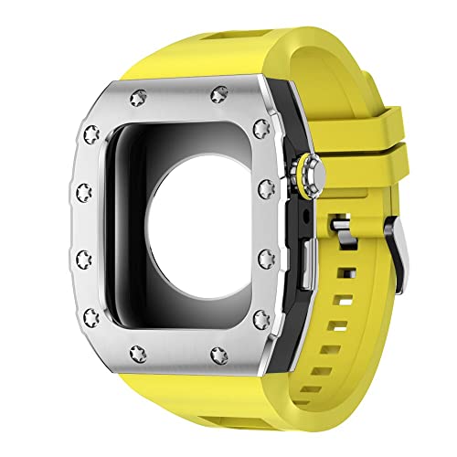 KANUZ 44 mm 45 mm Modifikationsset für iWatch Serie 7, 6, 5, 4 SE, Metallgehäuse, Silikonband für Apple Watch, Gummiband, Stoßfängerabdeckung (Farbe: S-BB-Y, Größe: 45 mm)