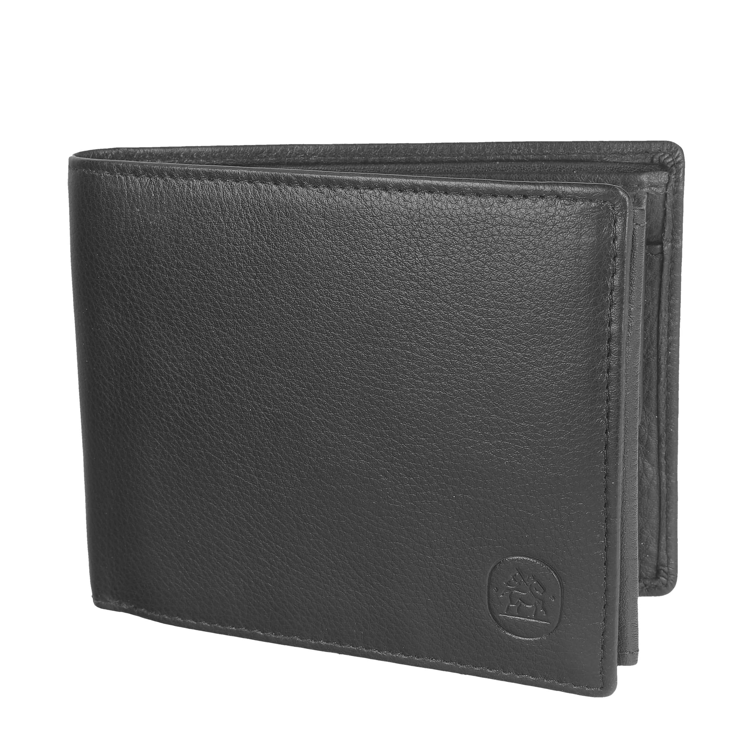 Cartvelli Geldbörse Herren Leder Schwarz mit Geschenkbox aus Holz - Portemonnaie Geldbeutel Echtleder für Männer - RFID Wallet Men - Brieftasche Querformat echtes Nappaleder GB204-01 (Schwarz)