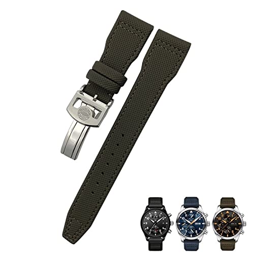 NEYENS 20 mm, 21 mm, 22 mm, Nylon-Uhrenarmband aus Kalbsleder, passend für IWC Big Pilot IW377714 Mark18 Spitfire, Nylon-Echtlederarmband, 21 mm, Achat