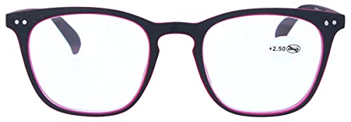 farbliche Fertiglesebrille CANBERRA mit Federscharnier und Einstecketui schwarz-pink +1,00 dpt