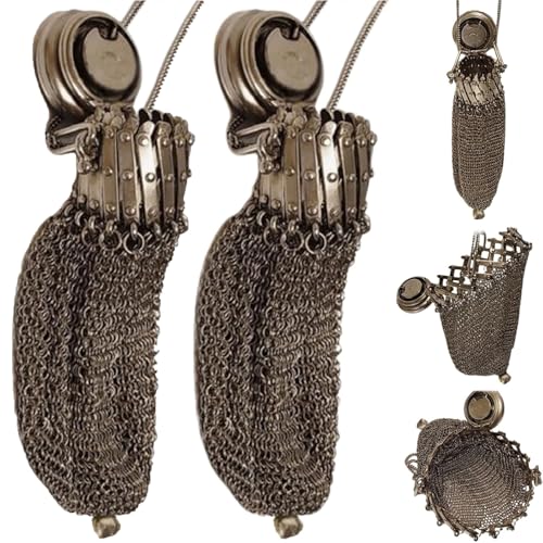 Handgefertigte englische Münzbörse aus den 1920er Jahren, Twist Lid Gate Top Mesh Chatelaine Münzbörse, Mini Vintage Double Mesh Chain Münzbörse, für Münzwürfel, Schmuck, Kosmetik (2Pcs)