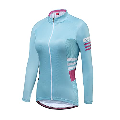 Santic Fahrradtrikot Damen Langarm Radtrikot Frau Fahrradshirt Damen Langarm Fahrradtrikot MTB Blau EU XXL