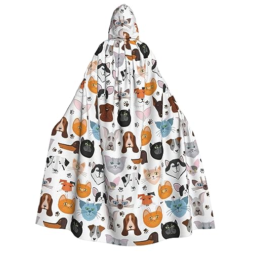 WURTON Cartoon-Katzen- und Hunde-Aufdruck, Unisex, Kapuzenumhang, Halloween, Karneval, Vampir, Cosplay, Umhang mit Kapuze