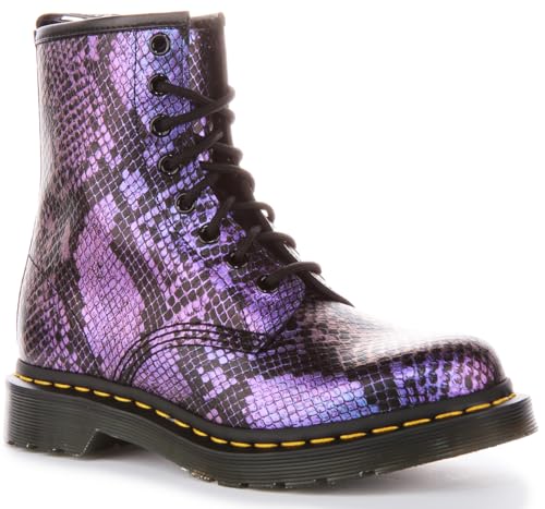 DR. MARTENS Damen 8 Eye Boots, Black/Blue Viper Croc Emboss, 36 EU