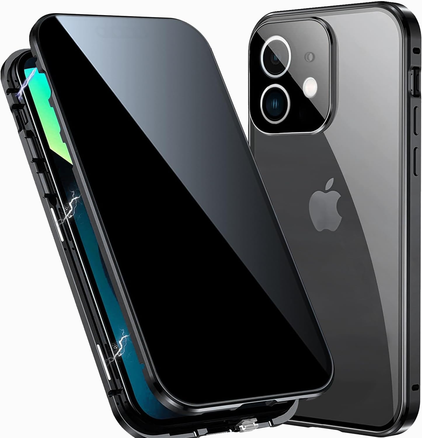 Anti spy Hülle für iPhone 12 Mini 360 Grad Ganzkörper HandyHülle Eingebaut Panzer Glas Sichtschutz Schutz Folie und Kamera len's Cover Stoßfest Komplettschutz Anti Peeping Case,Schwarz