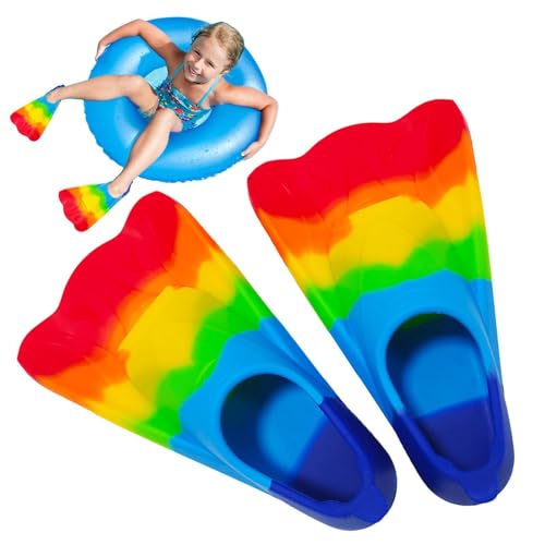 Weppduk Schwimmflossen Kinder, Weiche Silikon-Trainingsflossen, Regenbogen-Schwimmflossen für Kleinkinder, Bequeme Kinder-Schnorchelflossen, Kurze Jugend-Schwimmflosse für Kinder, und Mädchen,