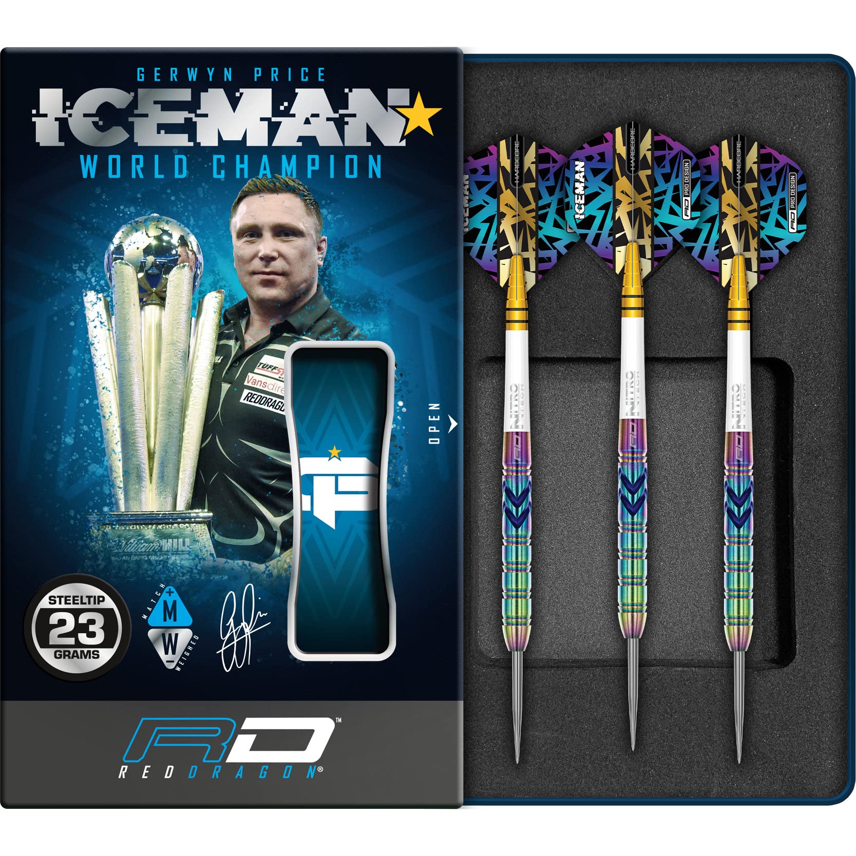 RED DRAGON Gerwyn Iceman Price Ionic 23 Gramm Premium Tungsten Darts Set mit Flights und Stielen