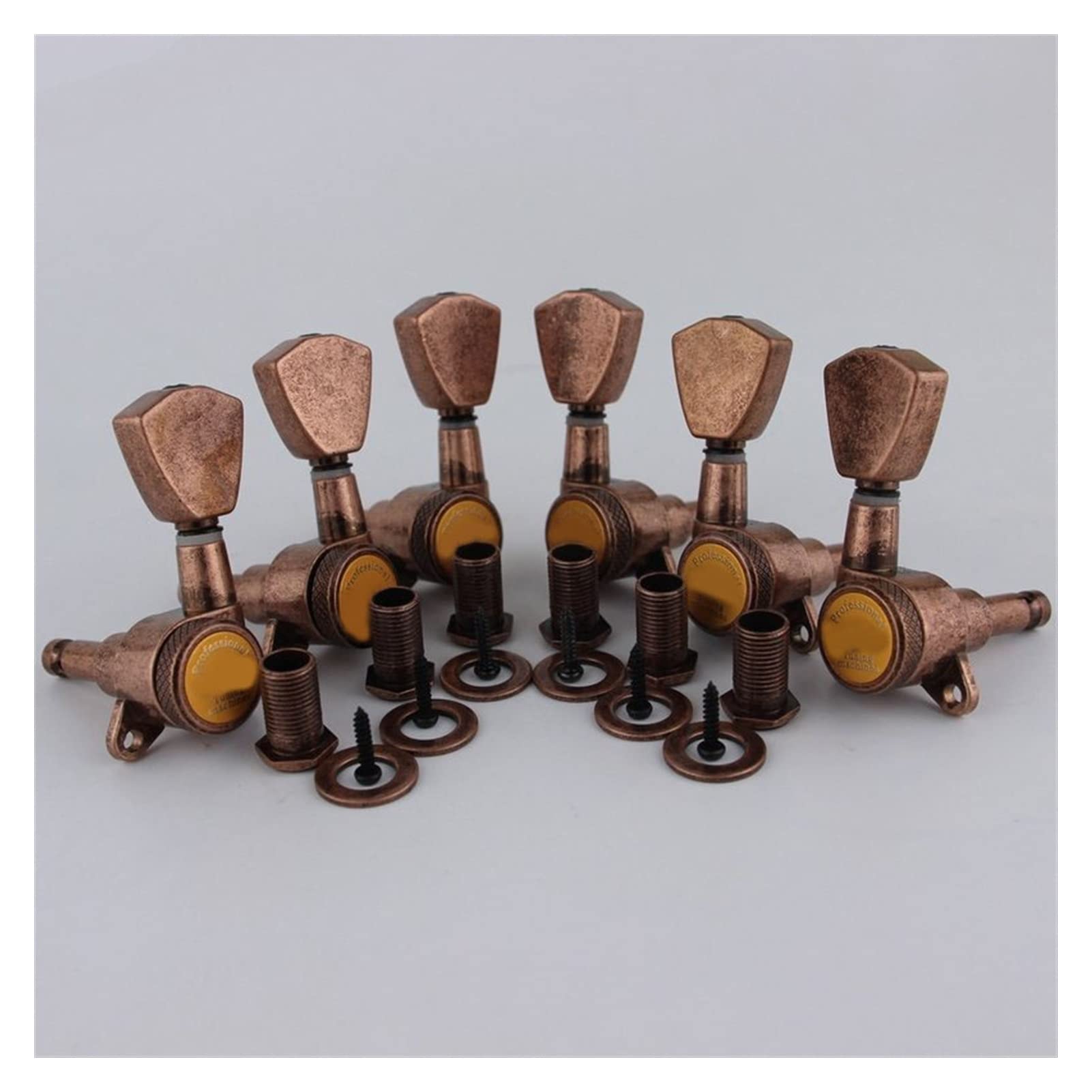 1 Set. 3R3L. Tuner Gitarre-Modelle Heckschloss String E-Gitarren-Maschinenköpfe Trapezium-Button Antike Bronze Stimmwirbel Mechaniken