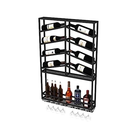 BFVAKBKYT Hängende industrielle runde Weinregale, An der Wand montiertes Weinflaschenregal mit LED, Spirituosenregal aus Eisen mit Glashalter for die Hausbar, Esszimmer, Küche(Black)