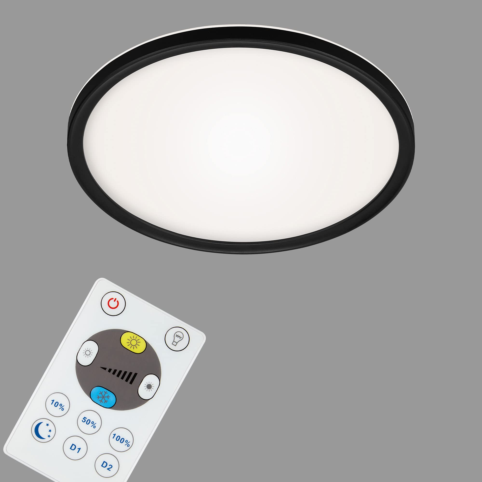 BRILONER Leuchten - LED Panel, Deckenleuchte dimmbar, Deckenlampe mit Backlight, inkl. Fernbedienung, 18 Watt, 2400 Lumen, Weiß-Schwarz, 293x28mm (DxH), 7079-015