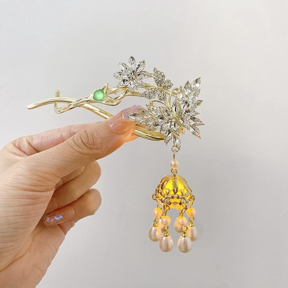 Haargabel, Braut-Haarnadeln, Hanfu-Haarstäbchen, Haarnadeln, Krallenclips, LED-Licht, Pferdeschwanzhalter, Blumen-Perlen-Anhänger, Kopfschmuck for Frauen, Party, Schmetterlingsschmuck, hellgelbe Goldf