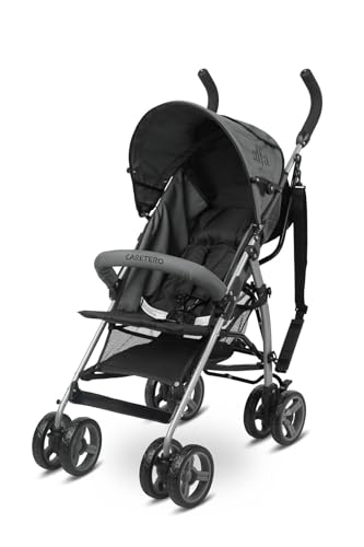 IKS2 Caretero ALFA - Kinderwagen, Buggy - ab 6 Monaten bis 15 kg - Verstellbare Rückenlehne - Mit Sicherheitsgurt, Verdeck, Korb - Reisebuggy 5,3 kg leicht - Buggy Klein Zusammenklappbar - Grau