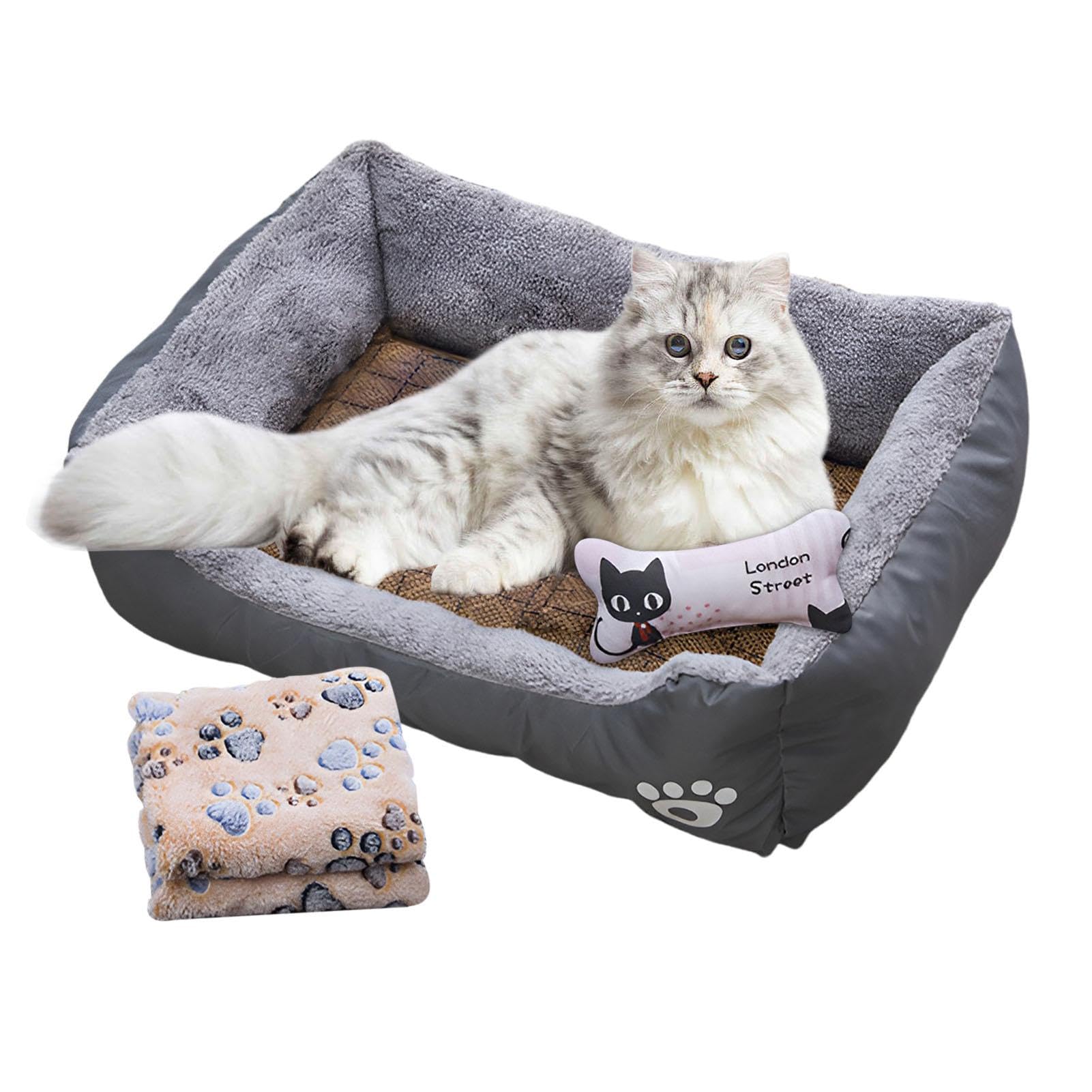 Xasbseulk Beruhigendes Hundebett,Hundebett - Cozy Cuddler Luxus-Welpen-Haustierbett | Luxuriöses Welpen-Haustierbett mit Kühlmatte, Decke und Spielzeugknochen zum Schlafen