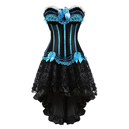 Zweiteilig Damen Mittelalter Rock Set Steampunk Gothic Rock und Korsett 2PCs Vintage Viktorianisch Renaissance Spitzen Tutu Rock Halloween Karneval Kostüm Palast Gotischer Punk Party Outfit