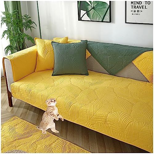 Sofabezug L Form 1 2 3 4 Sitzer Couch Bezug Reine Baumwolle Sofaüberwurf, Waschbar Sofa Überzug Sofaschutz Katze Hund, Anti-rutsch Sofa Überwurf (Gelb,110x210cm)