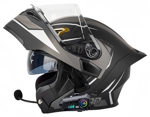 Modularer, Hochklappbarer Integral-Motorradhelm Mit Bluetooth, ECE-Geprüft, Für Herren Und Damen, Integralhelm Für Roller, Doppeltes Antibeschlag-Visier L,L59-60CM