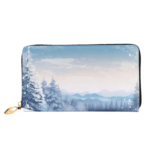 DENMER Gelbe Blumen Schmetterlinge Leder Geldbörse Kunstleder mit metallischem Reißverschluss geräumiges und stilvolles Accessoire für moderne Frauen Produkt, Winterlandschaft, Einheitsgröße, Modern