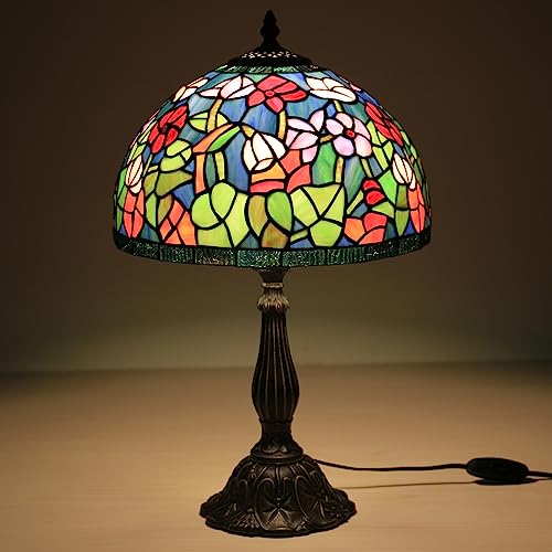 Uziqueif Tiffany Lampe, 12 Zoll tischlampe Vintage, Handcraft Stained Glass lamp, Tischlampen für Schlafzimmer Nachttischlampe Arbeitszimmer Office, Mit Birne,B