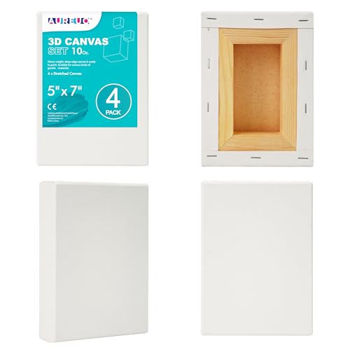 AUREUO Galerieverpackte Leinwand, 12,7 x 17,8 cm, 3,8 cm Tiefe, 4 Stück, 284 g, dreifach Gesso grundiert, 100 % Baumwolle, quadratisch, weiß, Künstlerleinwände für Acryl- und Ölfarben