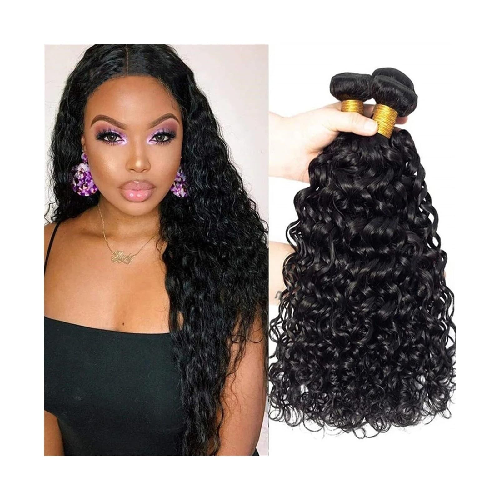 Bundles mit Verschluss Wasser Welle Bundles Brasilianische Menschliches Haar Bundles 3/4 Pcs Welle Lockige Webart Bundles 12-40 Zoll Remy Haar Extensions for Schwarze Frauen Hair Geflochten(18 18 18)