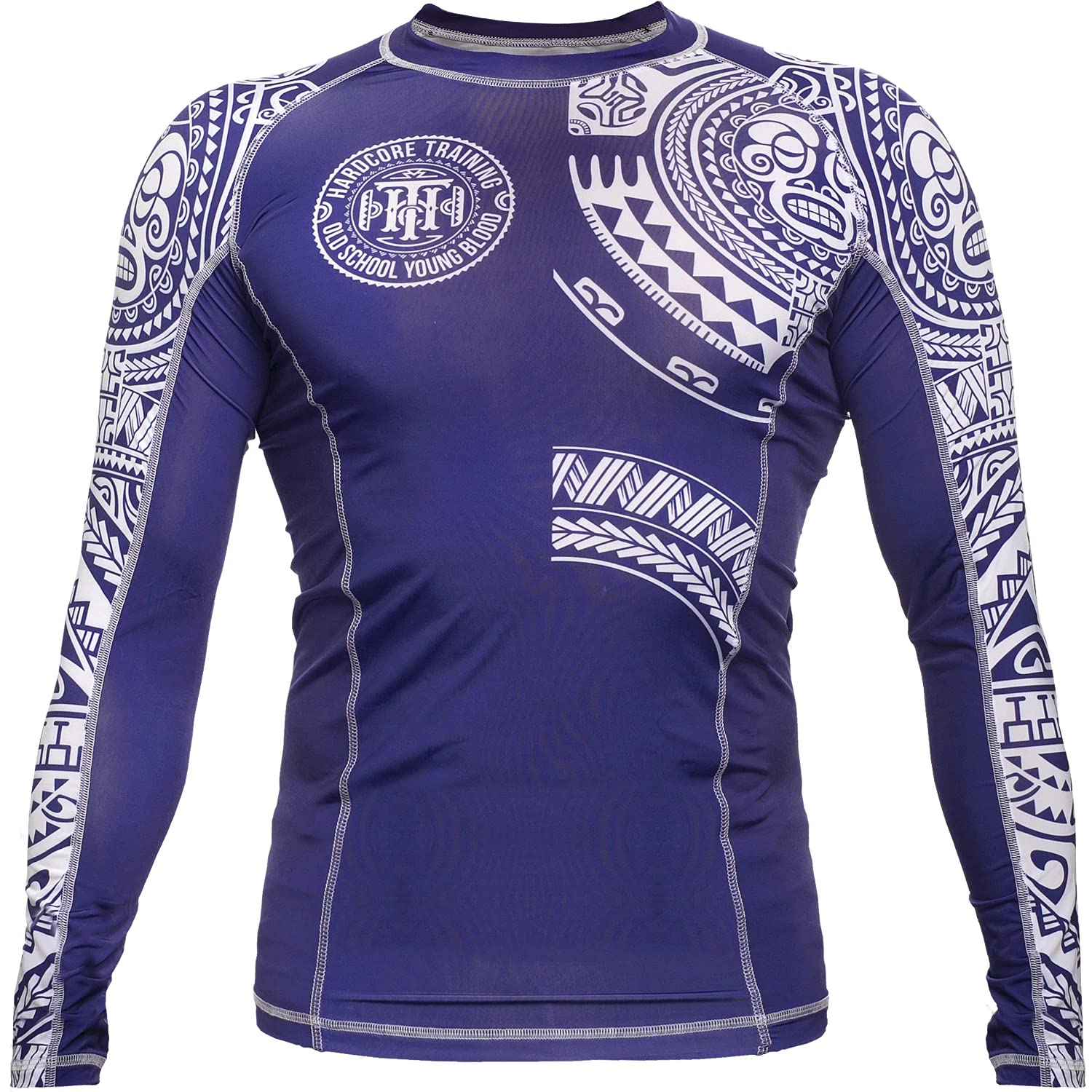 Hardcore Training TA Moko Blau Rash Guard Men's Kompressionshemd Herren Lange Ärmel Grappling Jiu Jitsu MMA Fitness Boxen No Gi