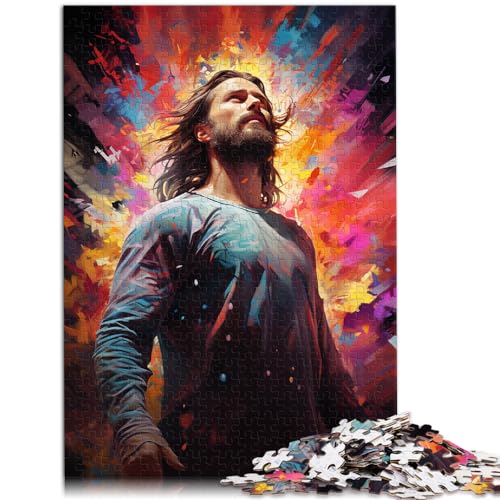 Puzzle-Geschenk, farbenfrohes psychedelisches Ölgemälde von Jesus, Puzzles für Erwachsene, 1000-teiliges Holzpuzzle, Familiendekoration, 1000 Teile (50 x 75 cm)