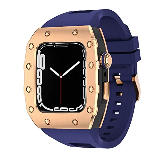 KANUZ 45 mm luxuriöses Metallgehäuse-Silikonarmband für Apple Watch, Mod Kit, 44 mm Modifikationsset für iWatch Serie 8, 7, SE, 6, 5, 4, Band (Farbe: RGBU, Größe: 45 mm für 8/7)